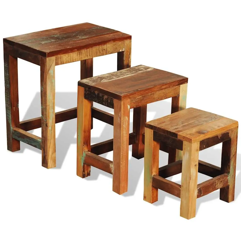 Nesting Table Set Reclaimed Wood 3 Pieces Stackable Brown