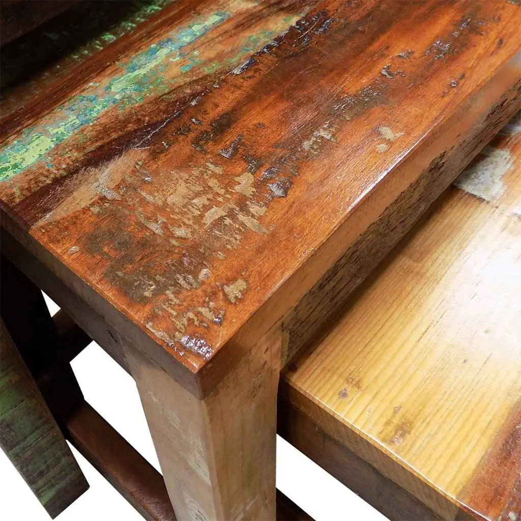 Nesting Table Set Reclaimed Wood 3 Pieces Stackable Brown