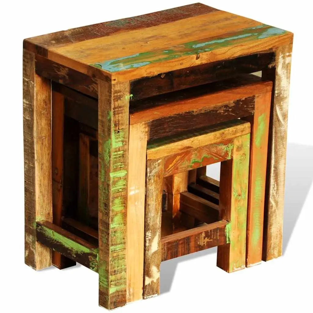 Nesting Table Set Reclaimed Wood 3 Pieces Stackable Brown