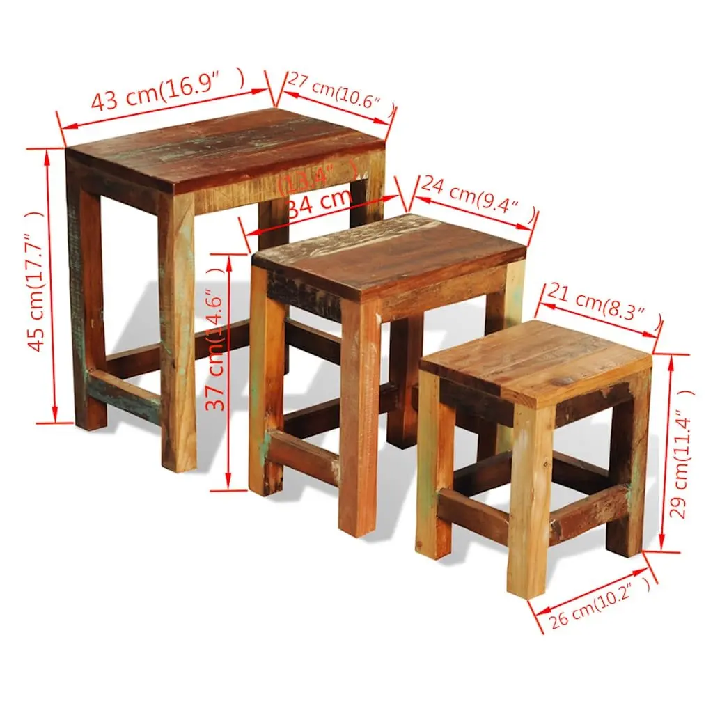 Nesting Table Set Reclaimed Wood 3 Pieces Stackable Brown