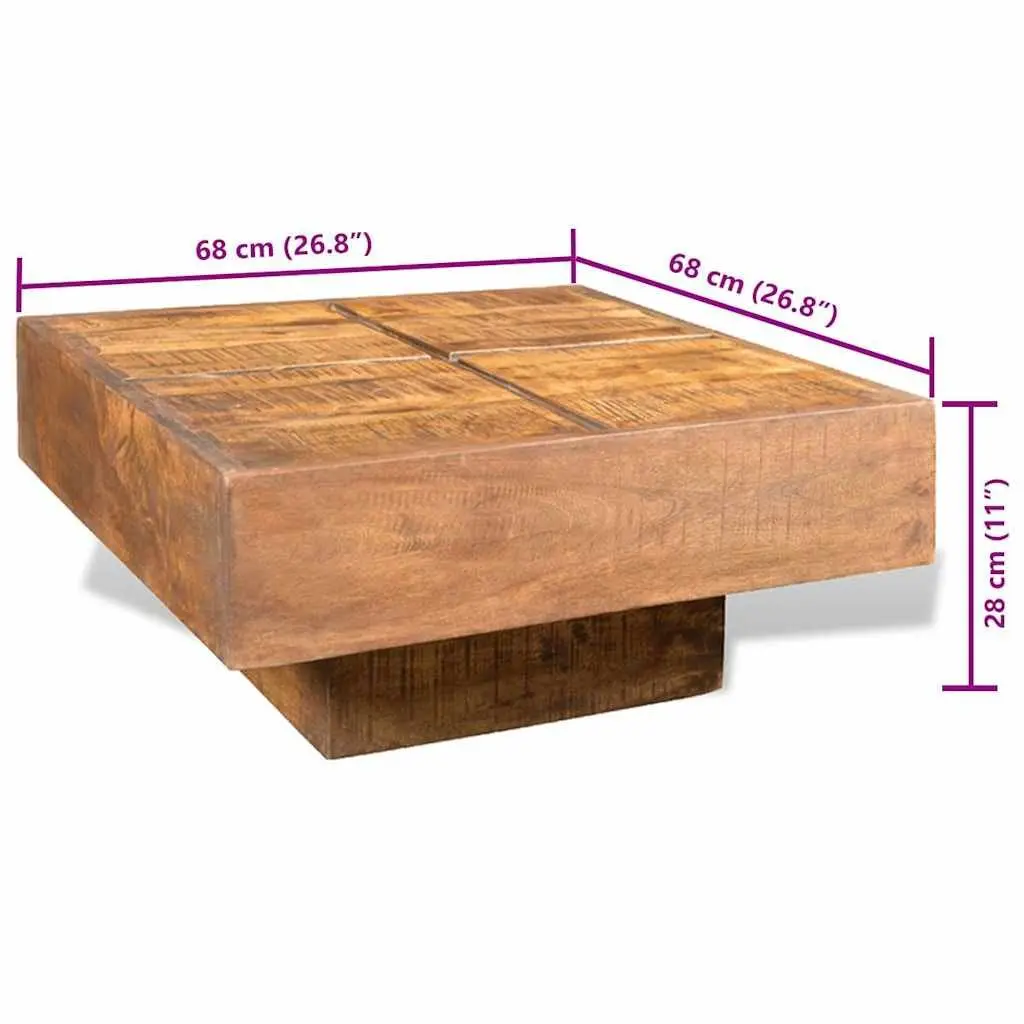 Square Coffee Table Solid Mango Wood Brown Antique Retro Style