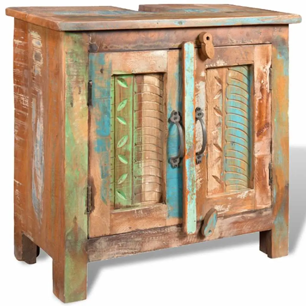 Reclaimed Wood Bathroom Vanity Cabinet Set with Mirror Antique Style 60cm Multicolour