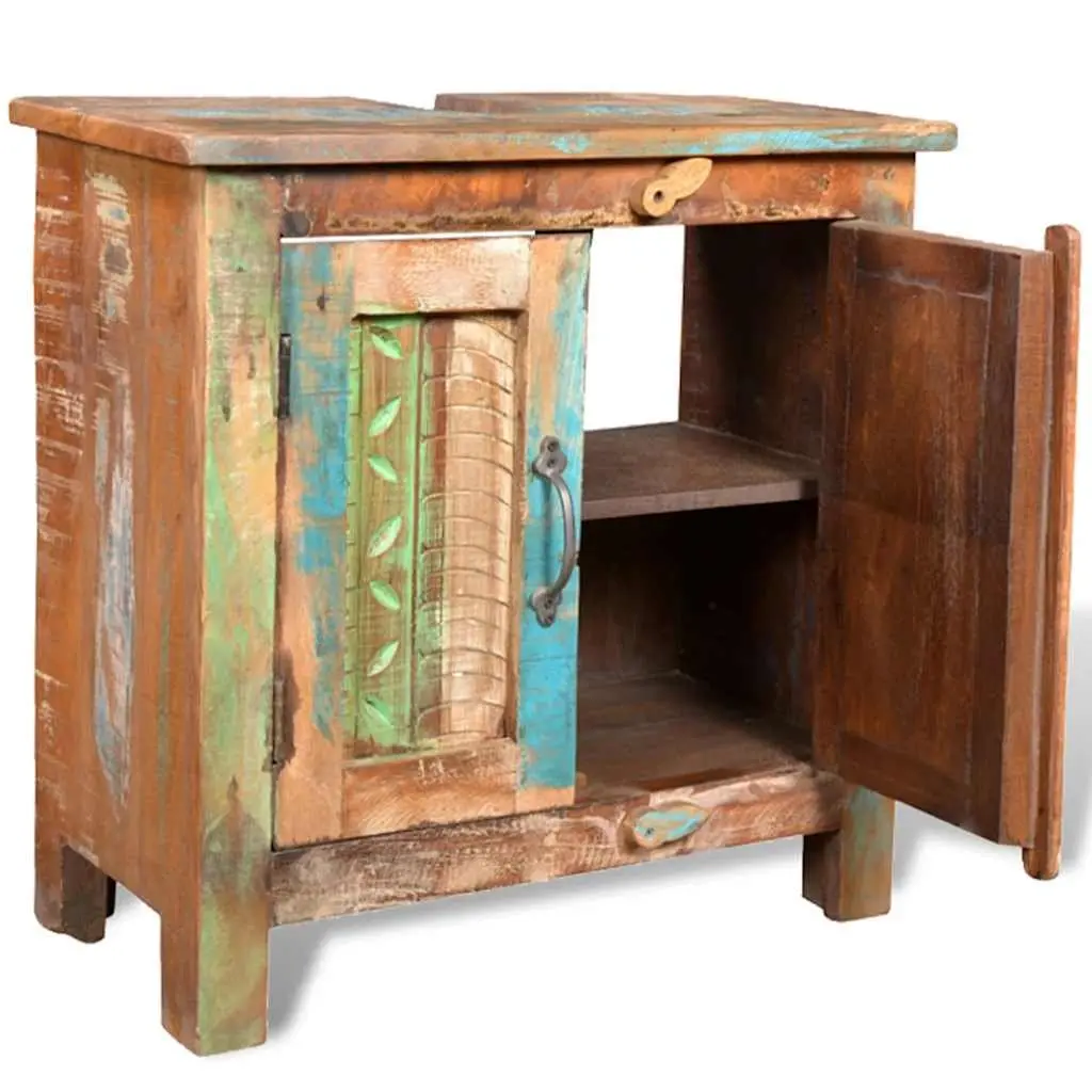 Reclaimed Wood Bathroom Vanity Cabinet Set with Mirror Antique Style 60cm Multicolour