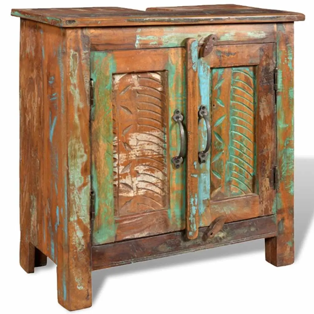 Reclaimed Wood Bathroom Vanity Cabinet Set with Mirror Antique Style 60cm Multicolour