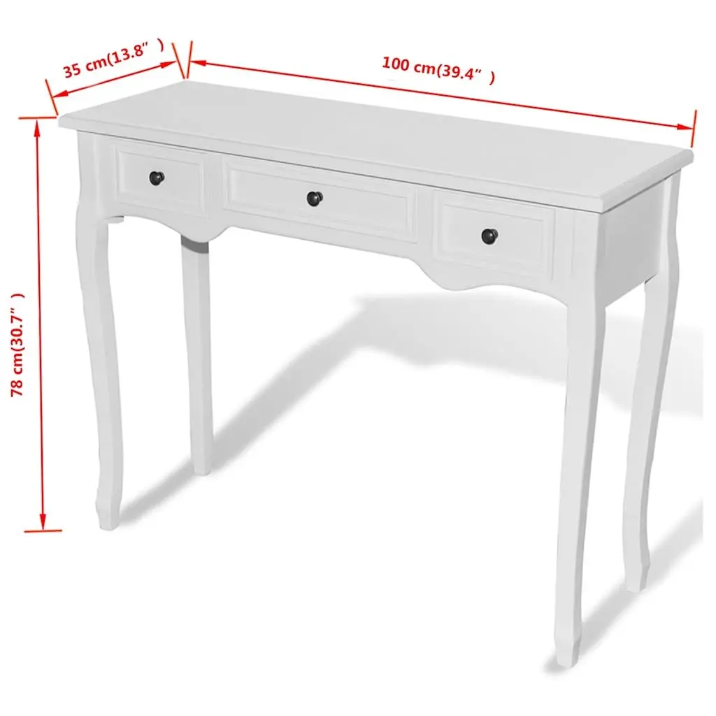 Console Dressing Table with Three Drawers White End Table for Living Room