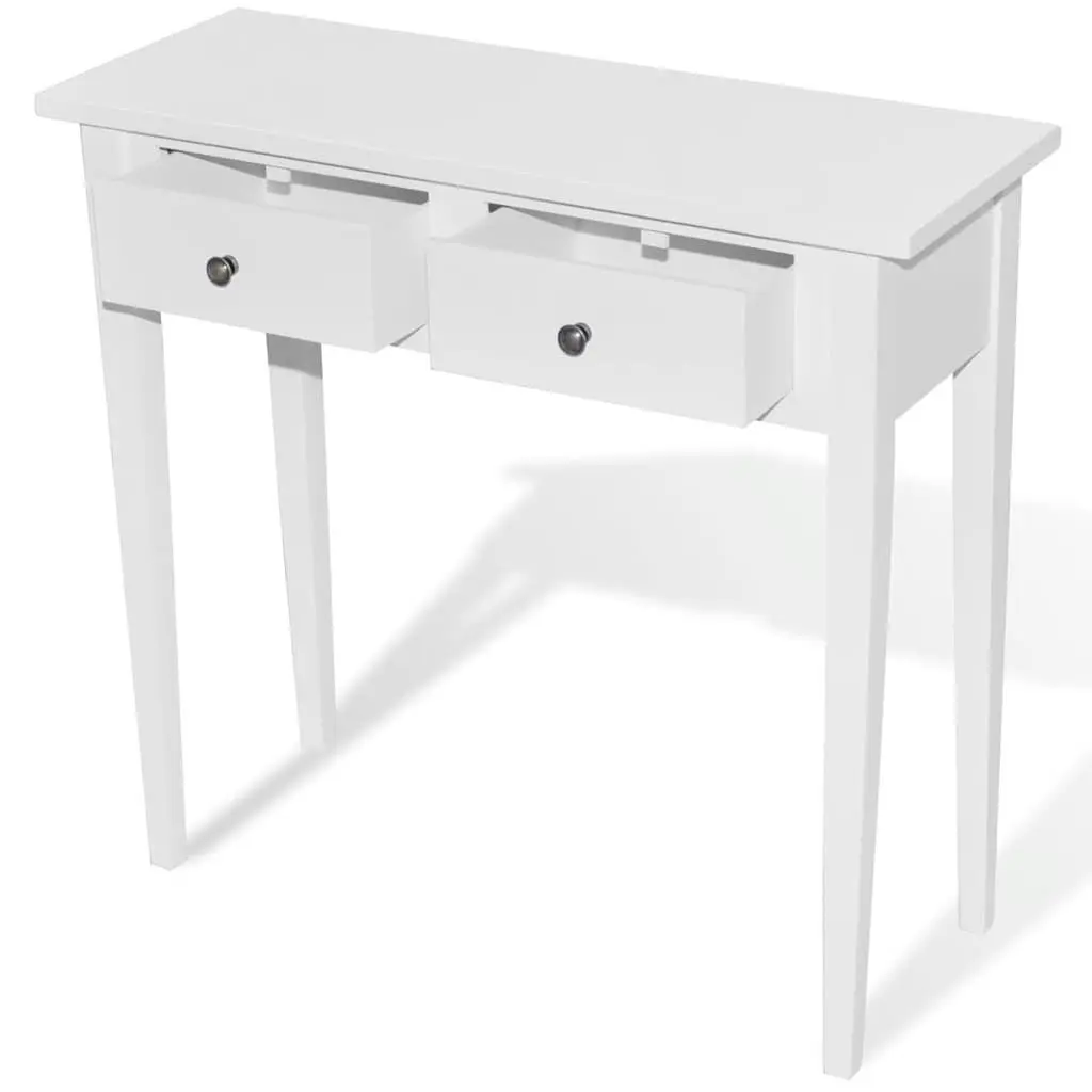 Console Table MDF and Pinewood Compact White with Two Drawers
