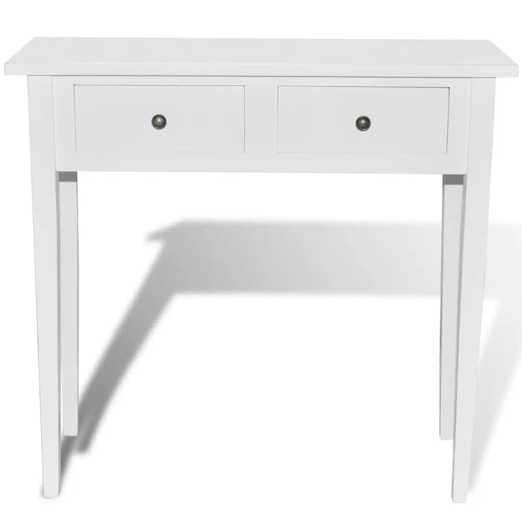 Console Table MDF and Pinewood Compact White with Two Drawers