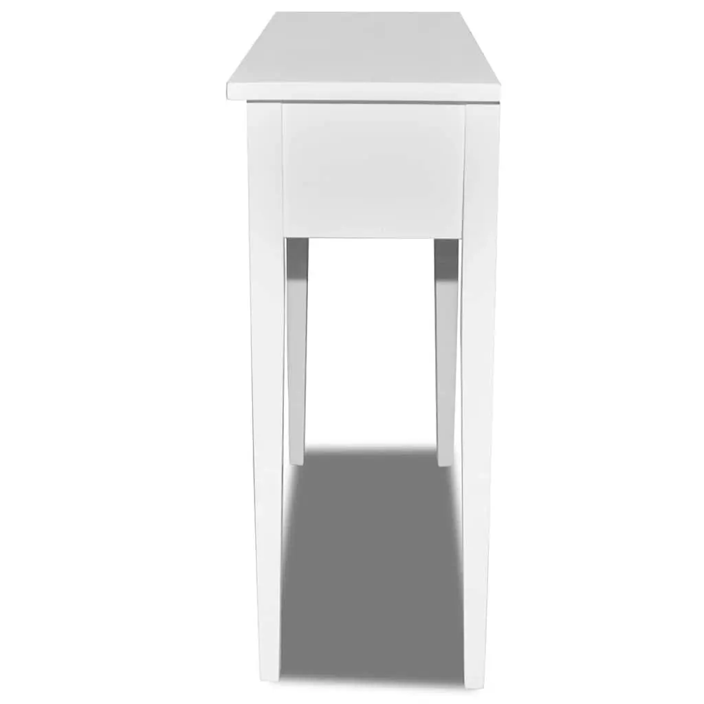 Console Table MDF and Pinewood Compact White with Two Drawers
