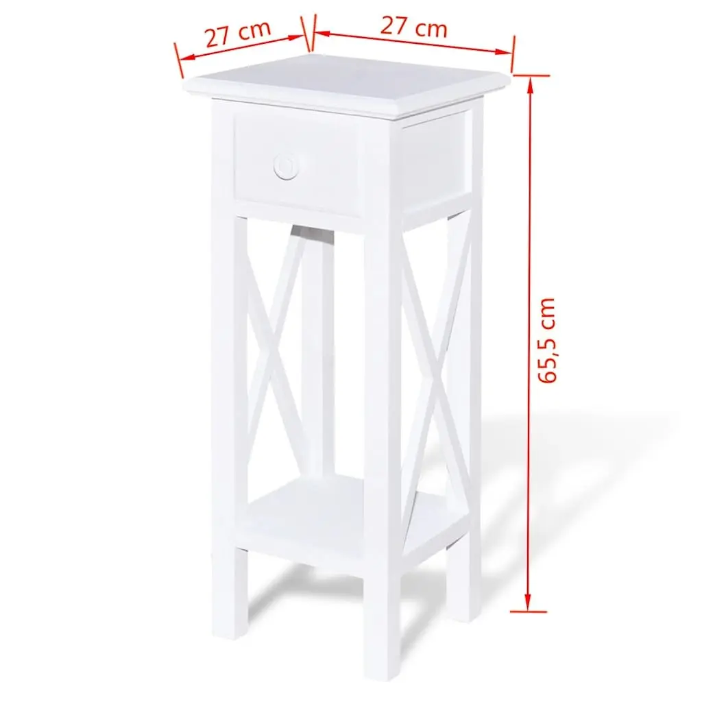 End Table Pinewood Painted White Single Drawer Storage Living Room Bedroom Accent Side Table