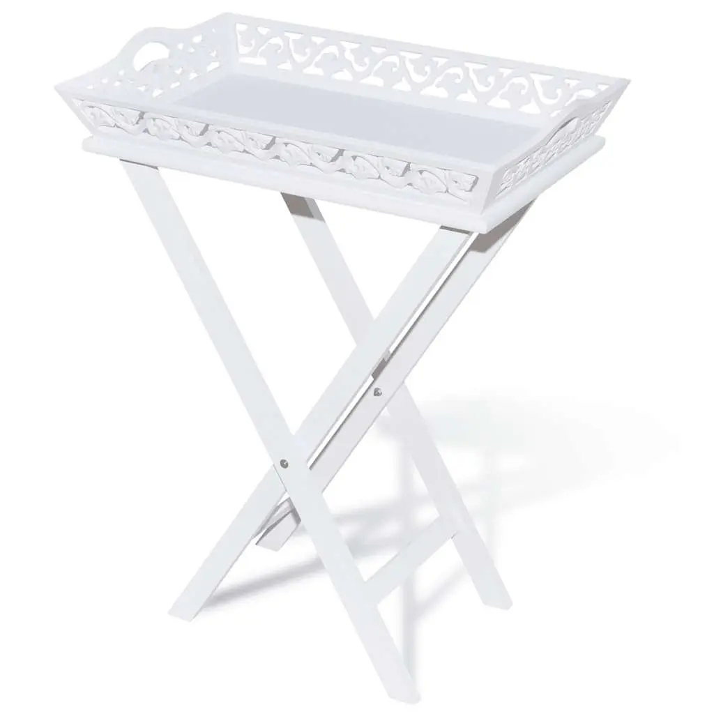 Side Table MDF and Pinewood White Foldable Legs Removable Tray