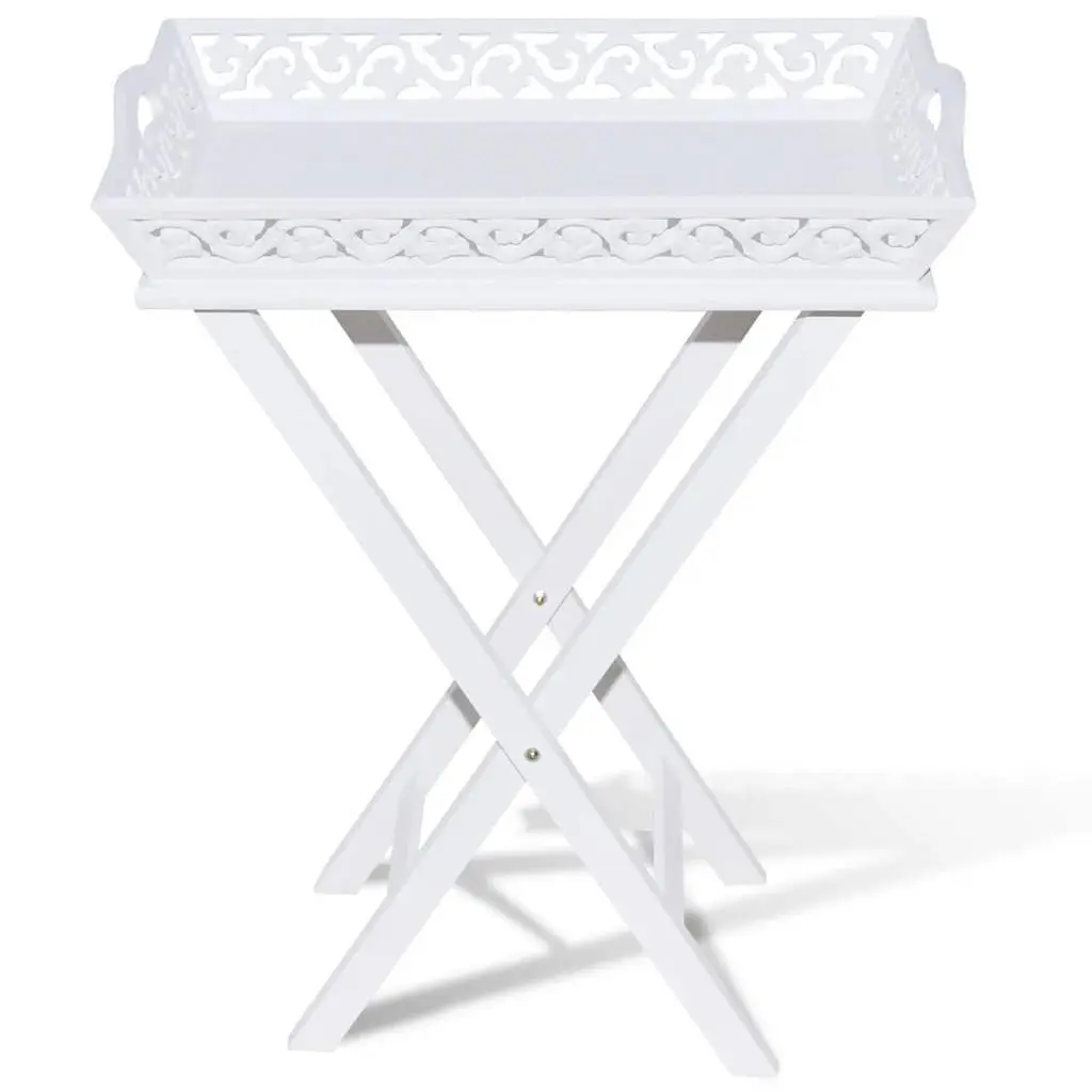 Side Table MDF and Pinewood White Foldable Legs Removable Tray