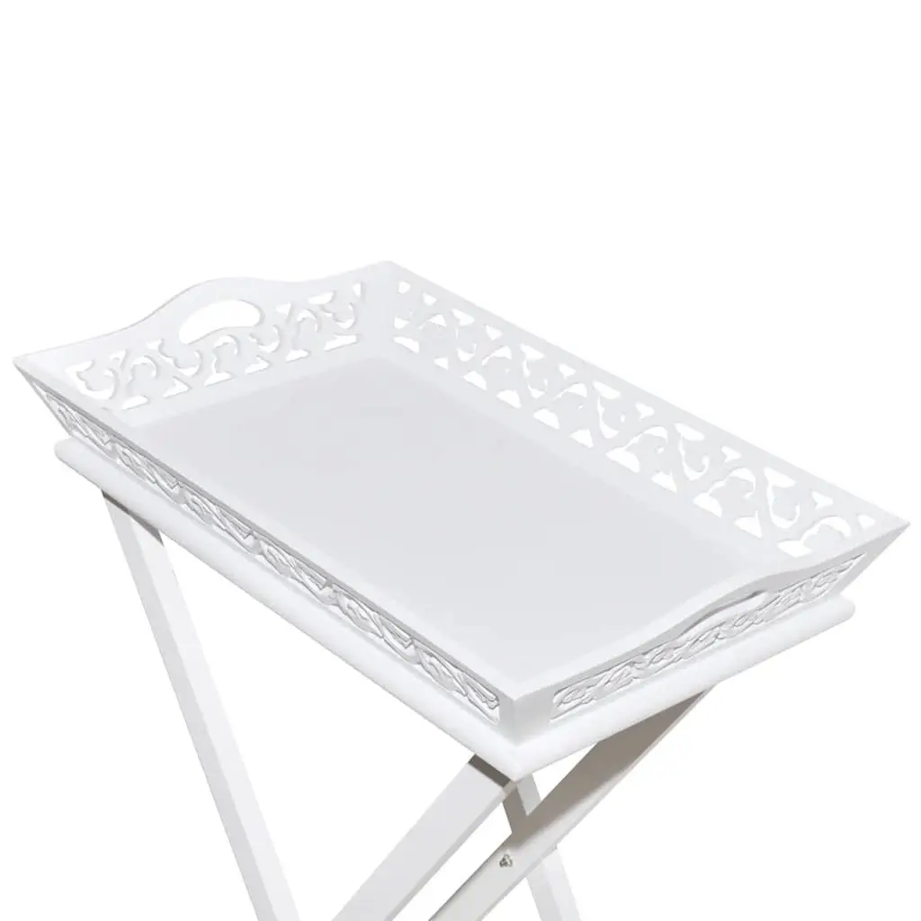 Side Table MDF and Pinewood White Foldable Legs Removable Tray