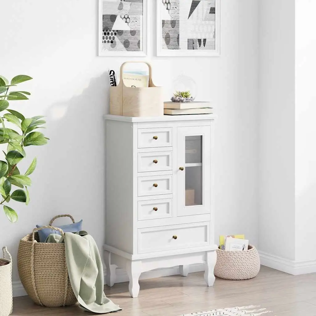 Chest of Drawers MDF Pinewood 5 Drawer Cabinet Storage Unit 2 Shelves White