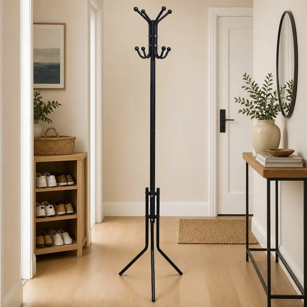 Metal Coat Stand Black Triangular Legs