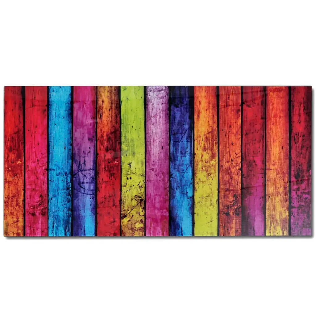 Coffee Table Rectangular Modern Glass Top Rainbow Print Design Side Table