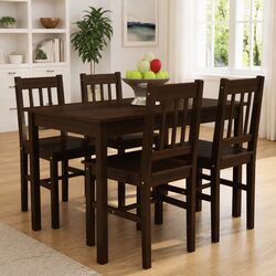 Wooden Dining Table Set with 4 Chairs Brown Kitchen Dining Furniture