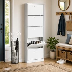 Functional White Wooden Shoe Cabinet for Home Storage
