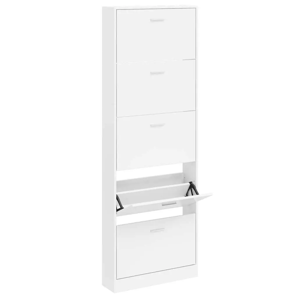 Wooden Shoe Storage Cabinet White 5 Compartments Organizer Rack for Footwear