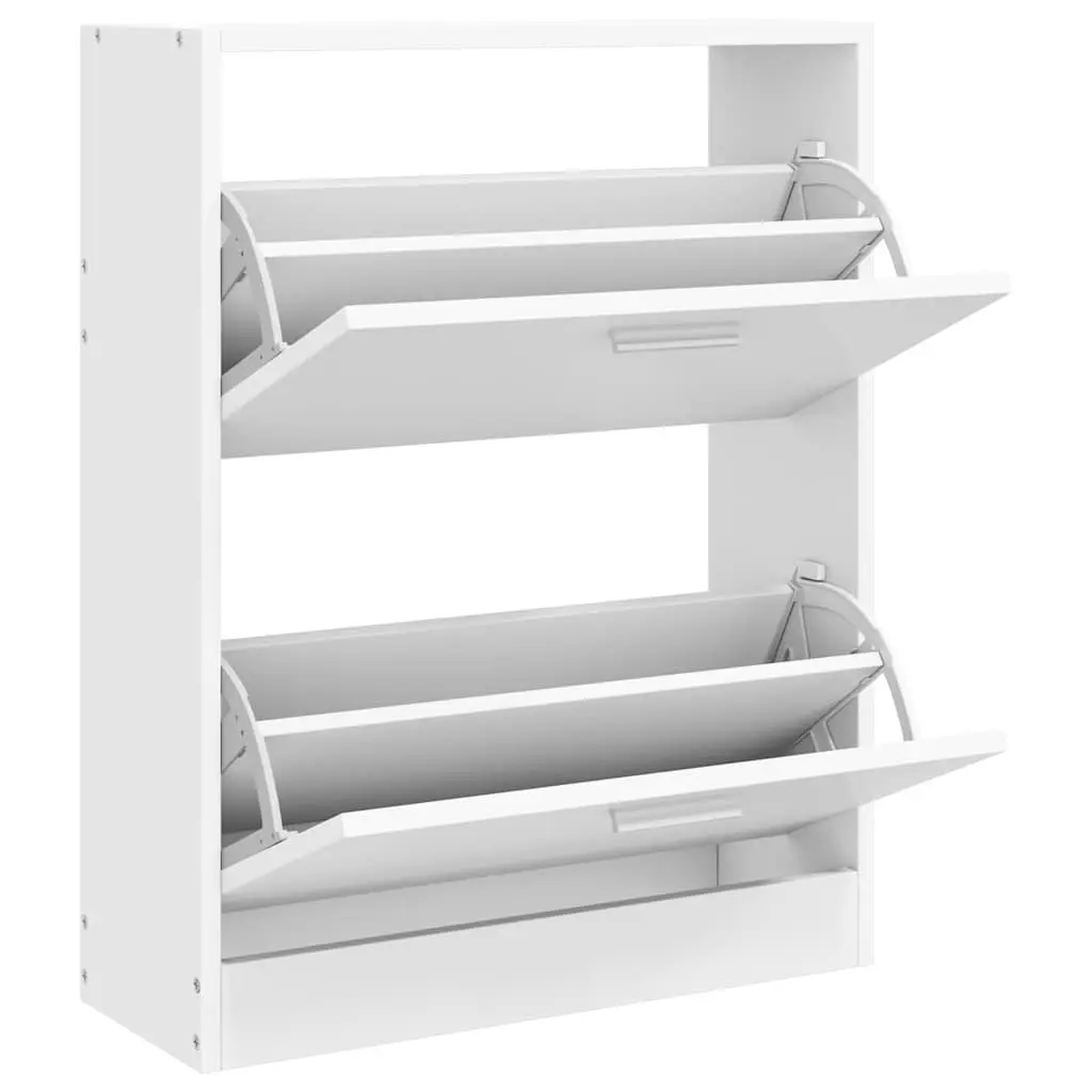 Wooden Shoe Storage Cabinet White 2 Compartment Organizer Rack