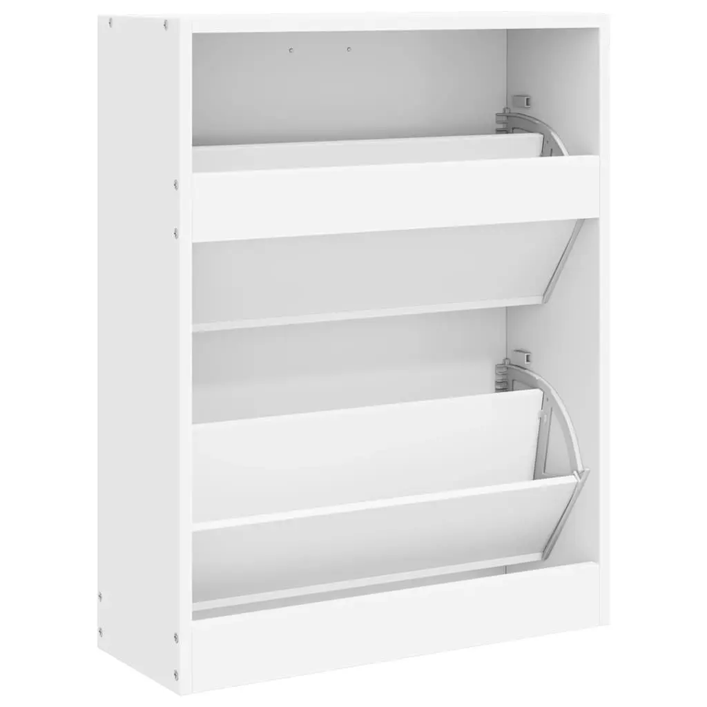 Wooden Shoe Storage Cabinet White 2 Compartment Organizer Rack