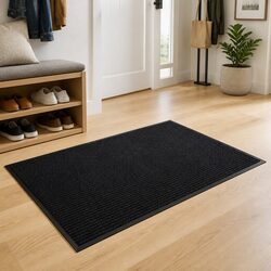 Door Mat Black 90 x 60 cm Non-Slip PVC Backing Easy Clean Entrance Floor