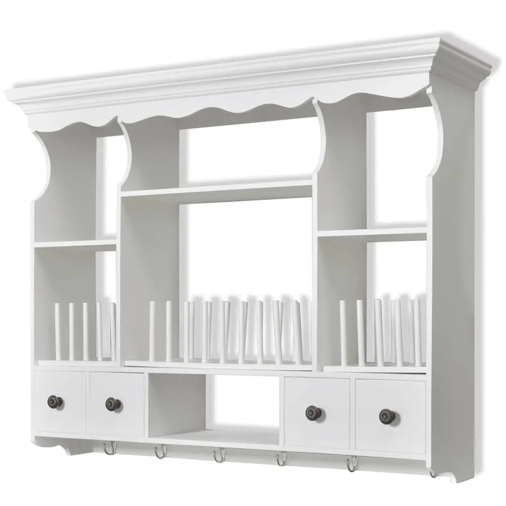 White Wooden Kitchen Wall Cabinet Storage Cupboard with Drawers Shelves Hooks