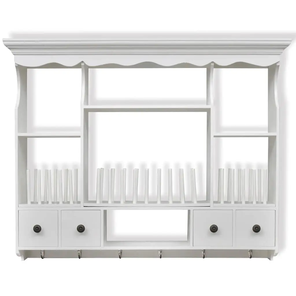 White Wooden Kitchen Wall Cabinet Storage Cupboard with Drawers Shelves Hooks