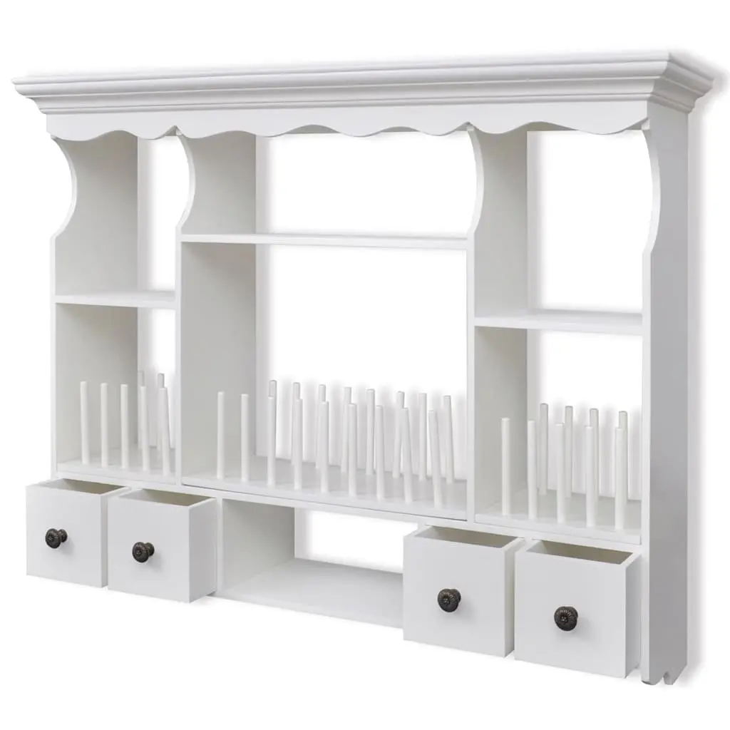 White Wooden Kitchen Wall Cabinet Storage Cupboard with Drawers Shelves Hooks