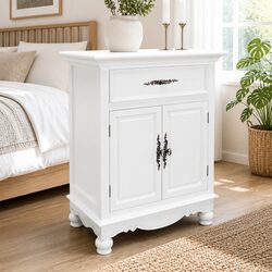 Functional White Wooden Cabinet with 2 Doors & 1 Drawer