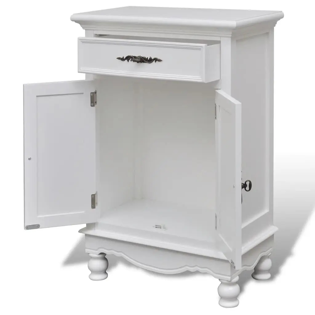 Wooden Floor Cabinet MDF and Pine Wood 2 Doors 1 Drawer White