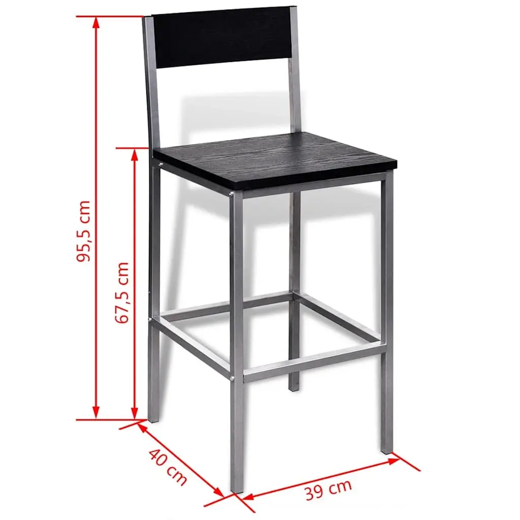 Breakfast Bar Set Black Steel MDF Counter Height Table with 2 Stools
