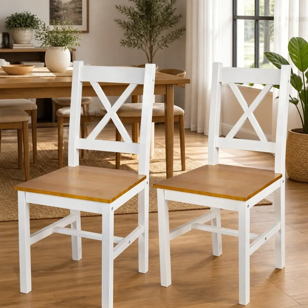 White Wooden Dining Chairs Set of 2 Ergonomic Comfort Kitchen Furniture