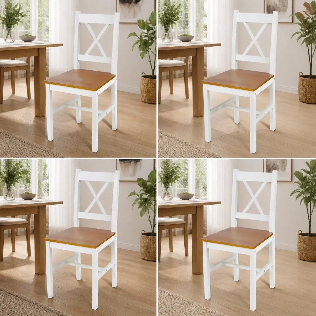 Dining Chairs Solid Pine Wood White Set of 4
