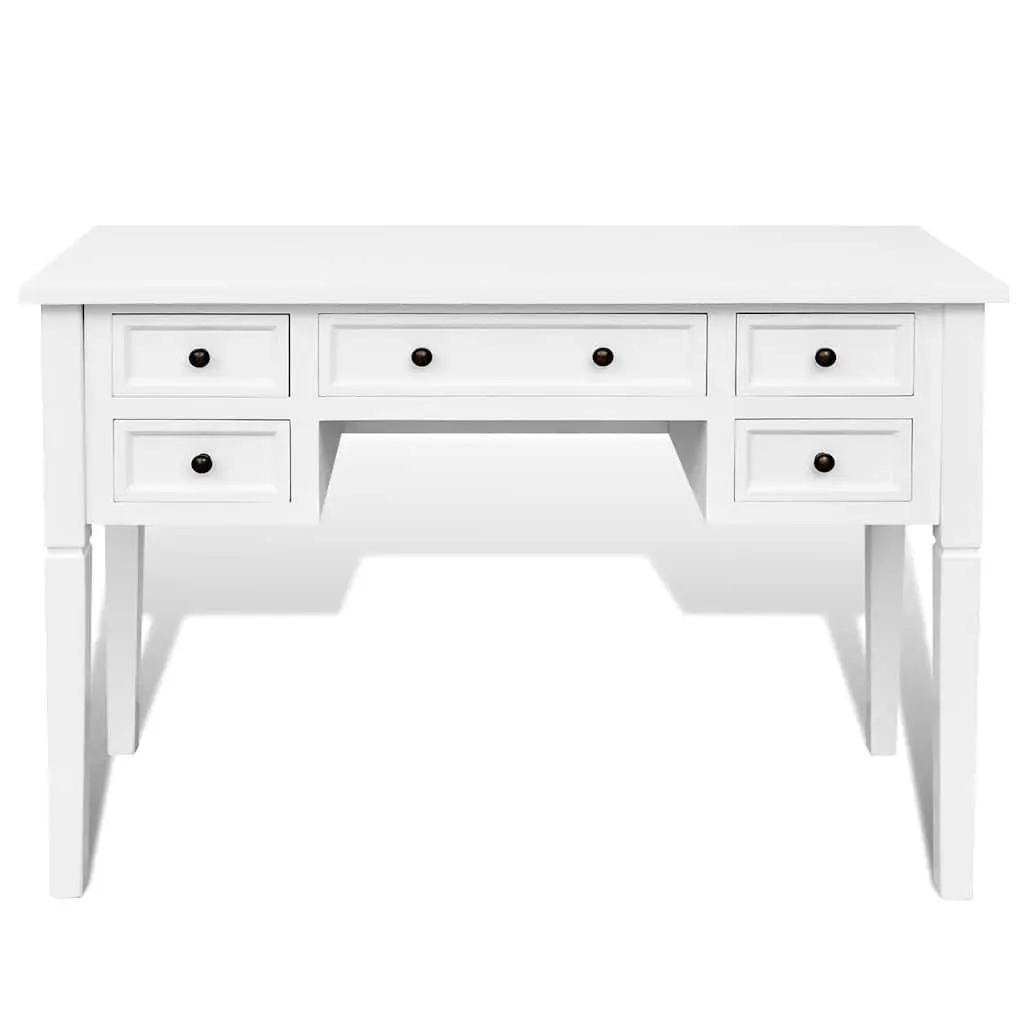 Writing Desk MDF Pine White 5 Drawer Storage Office Bedroom Furniture