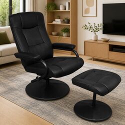 Black Faux Leather TV Armchair with Footstool Reclining Backrest Lounge Chair