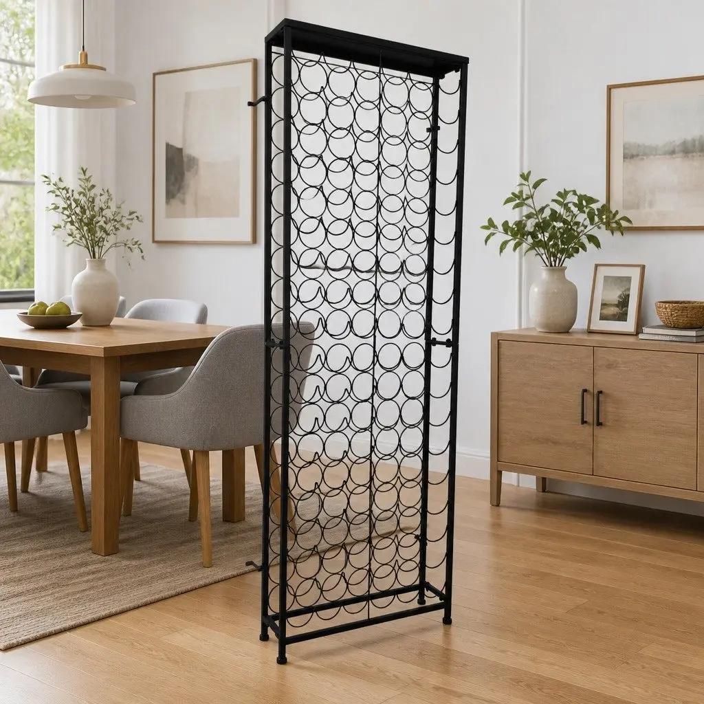 Wine Rack Wrought Iron Standing 108 Bottle Holder Black