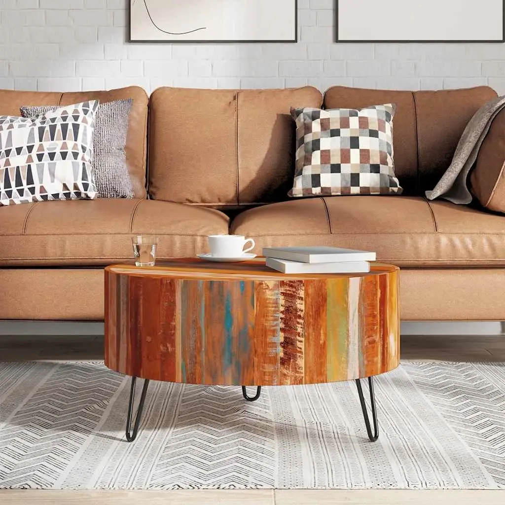 Round Solid Reclaimed Wood Coffee Table Handmade Vintage Antique Living Room
