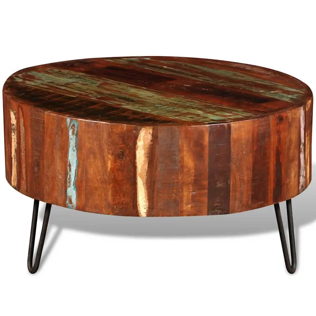 Round Solid Reclaimed Wood Coffee Table Handmade Vintage Antique Living Room