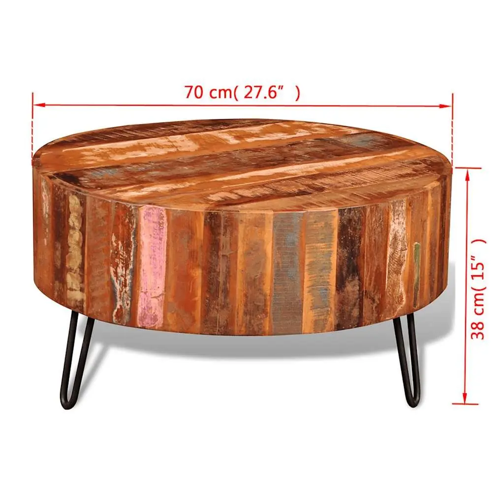 Round Solid Reclaimed Wood Coffee Table Handmade Vintage Antique Living Room