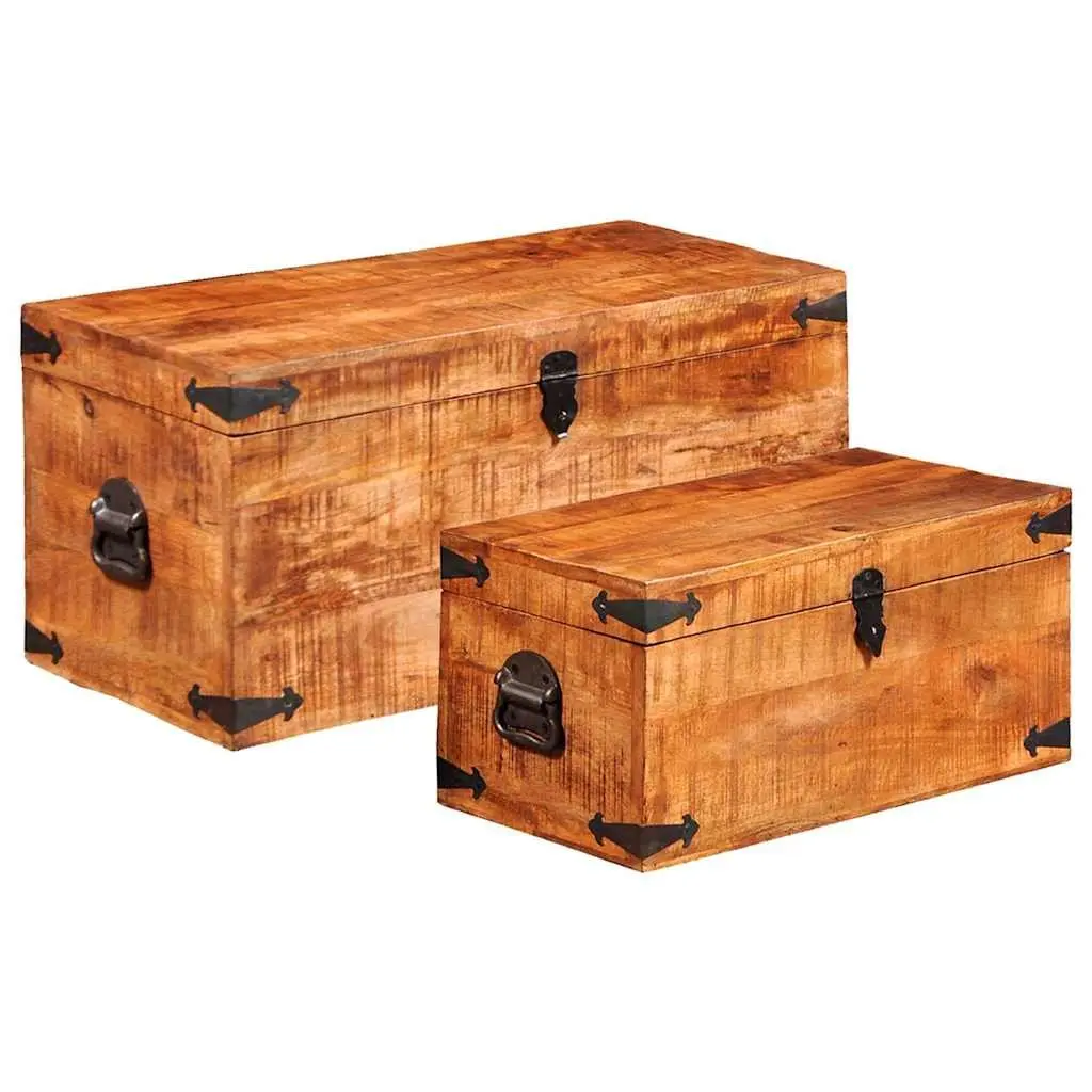 Storage Chest Set Wooden Handmade 2 Pieces Brown