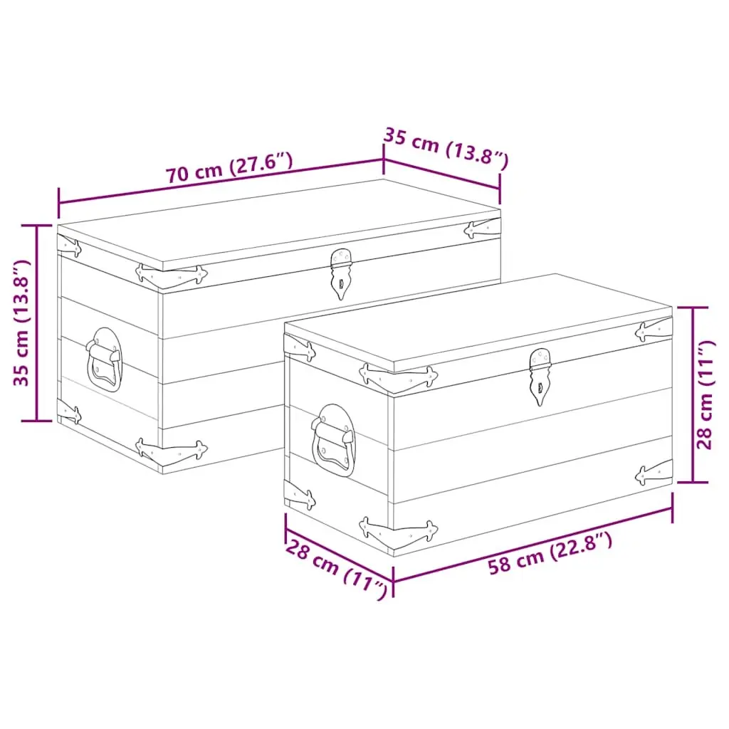 Storage Chest Set Wooden Handmade 2 Pieces Brown