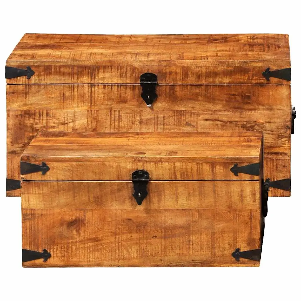 Storage Chest Set Wooden Handmade 2 Pieces Brown