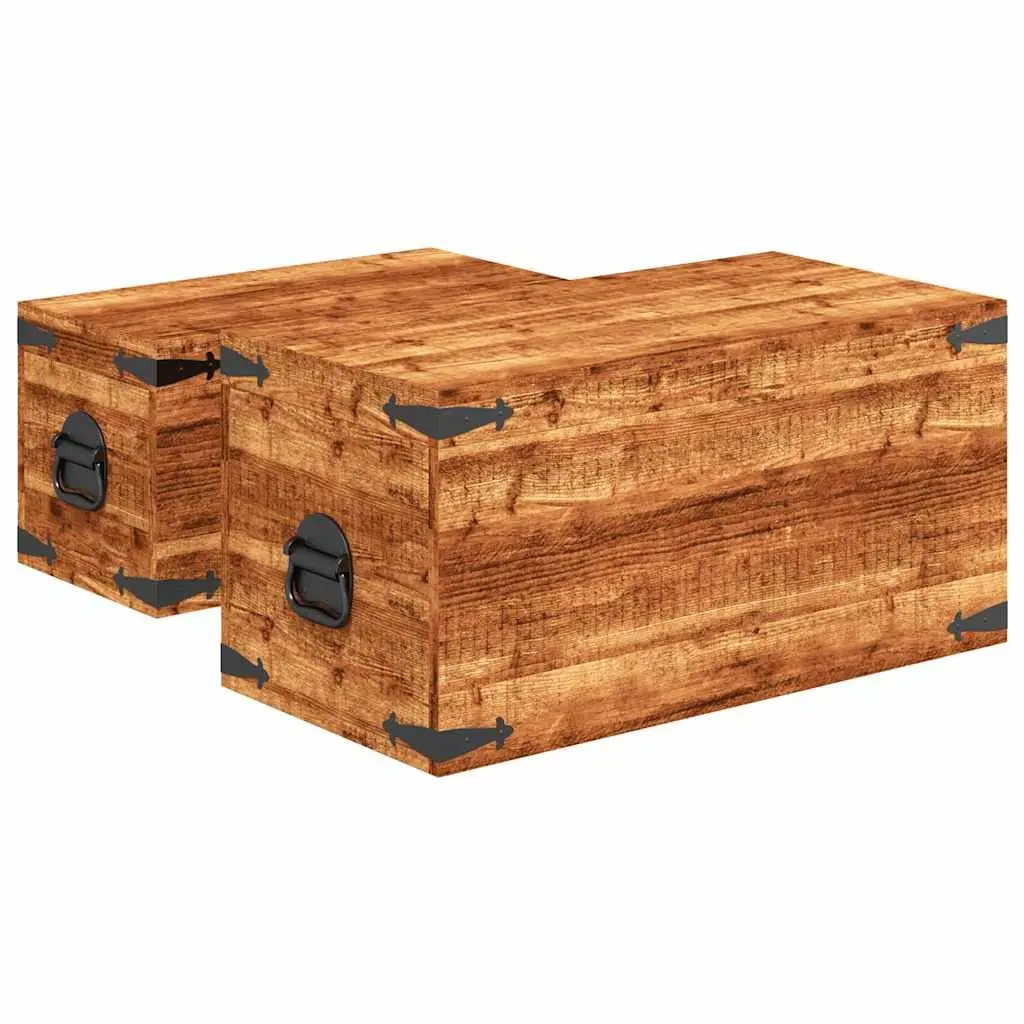 Storage Chest Set Wooden Handmade 2 Pieces Brown
