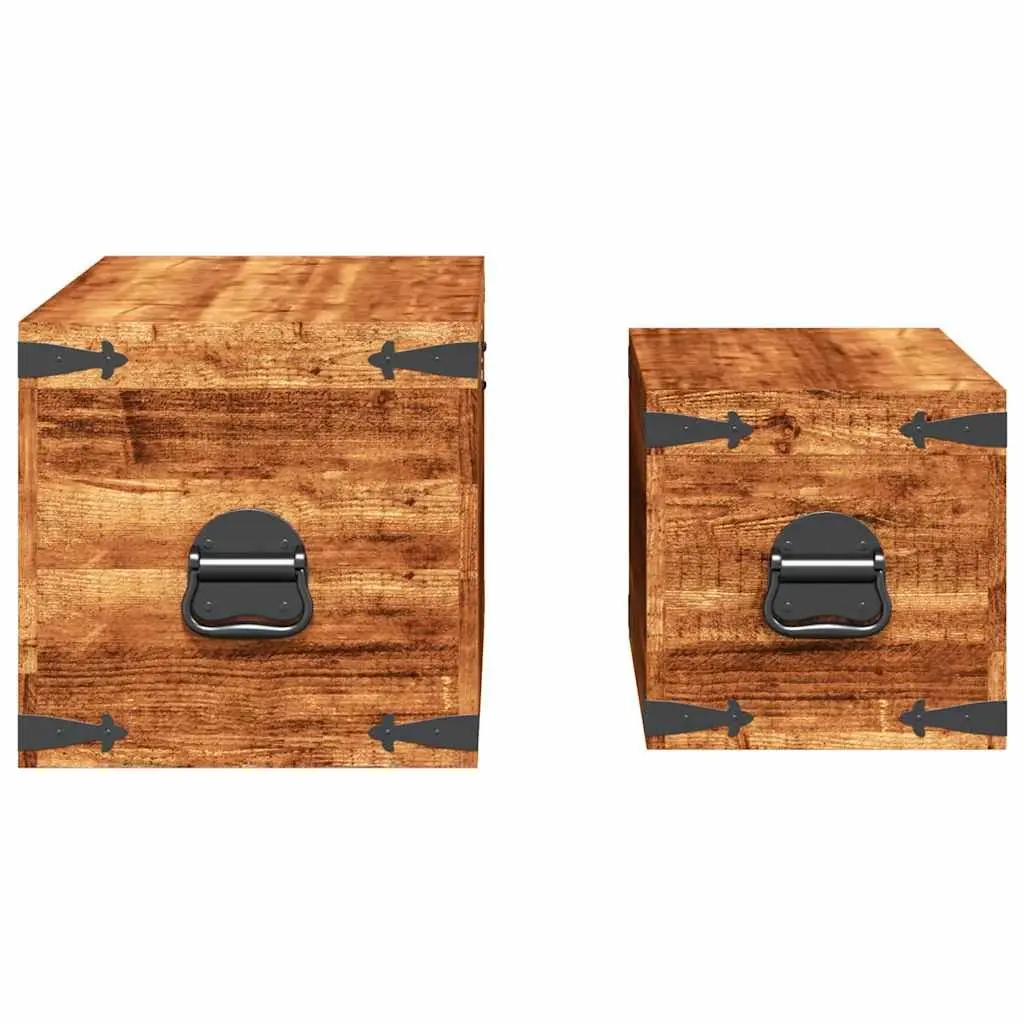 Storage Chest Set Wooden Handmade 2 Pieces Brown