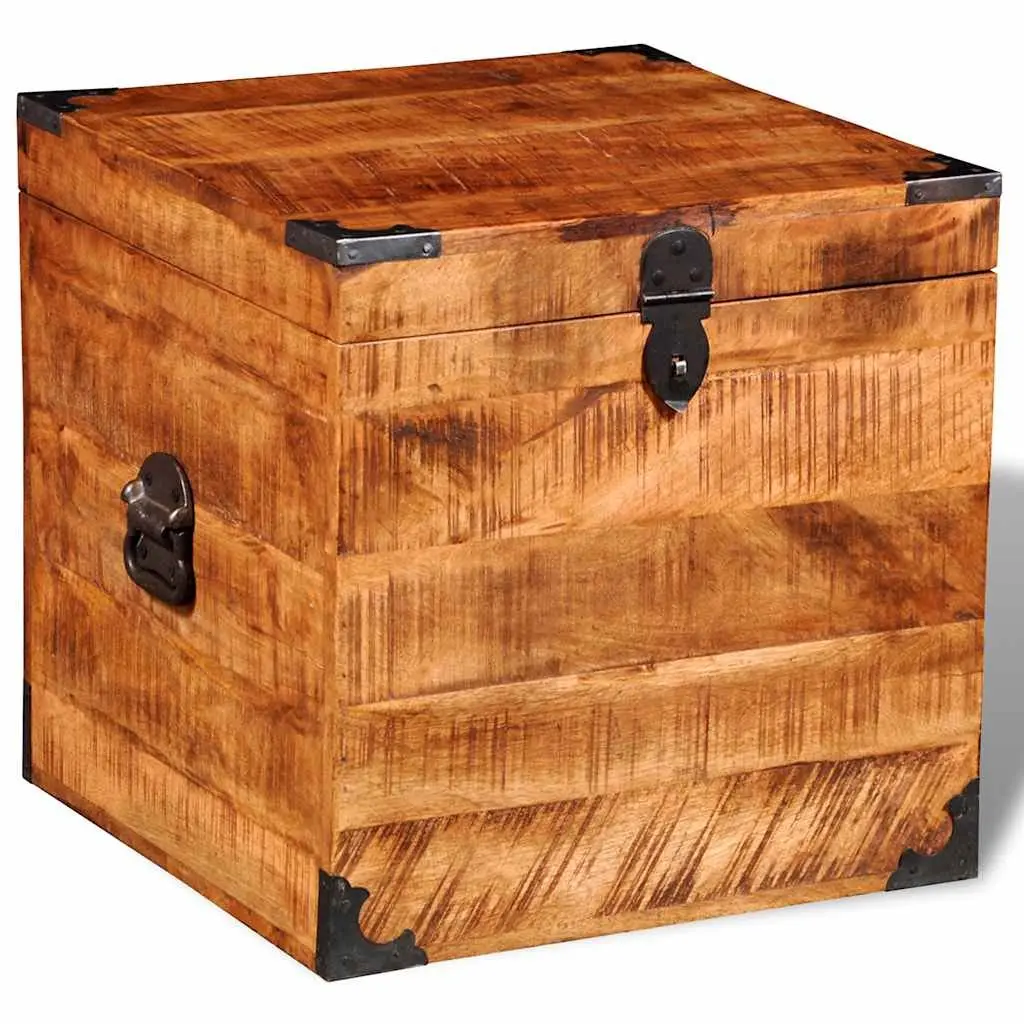 Cubic Storage Chest Handmade Solid Mango Wood Brown Bedroom Cabinet