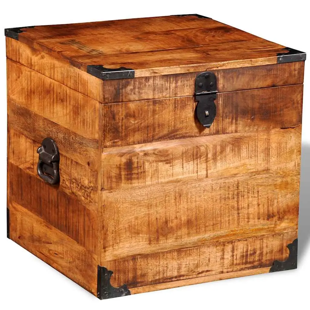 Cubic Storage Chest Handmade Solid Mango Wood Brown Bedroom Cabinet