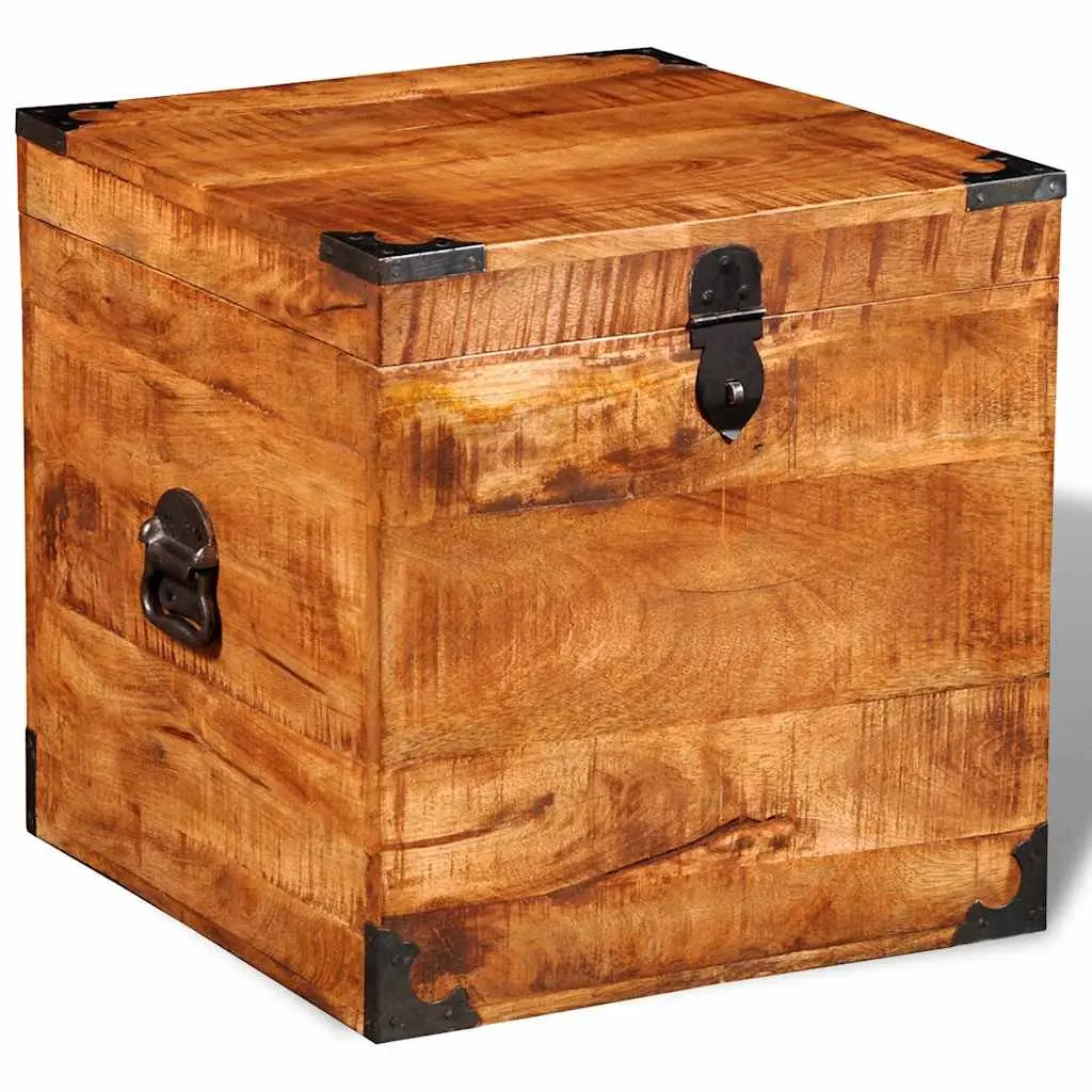 Cubic Storage Chest Handmade Solid Mango Wood Brown Bedroom Cabinet
