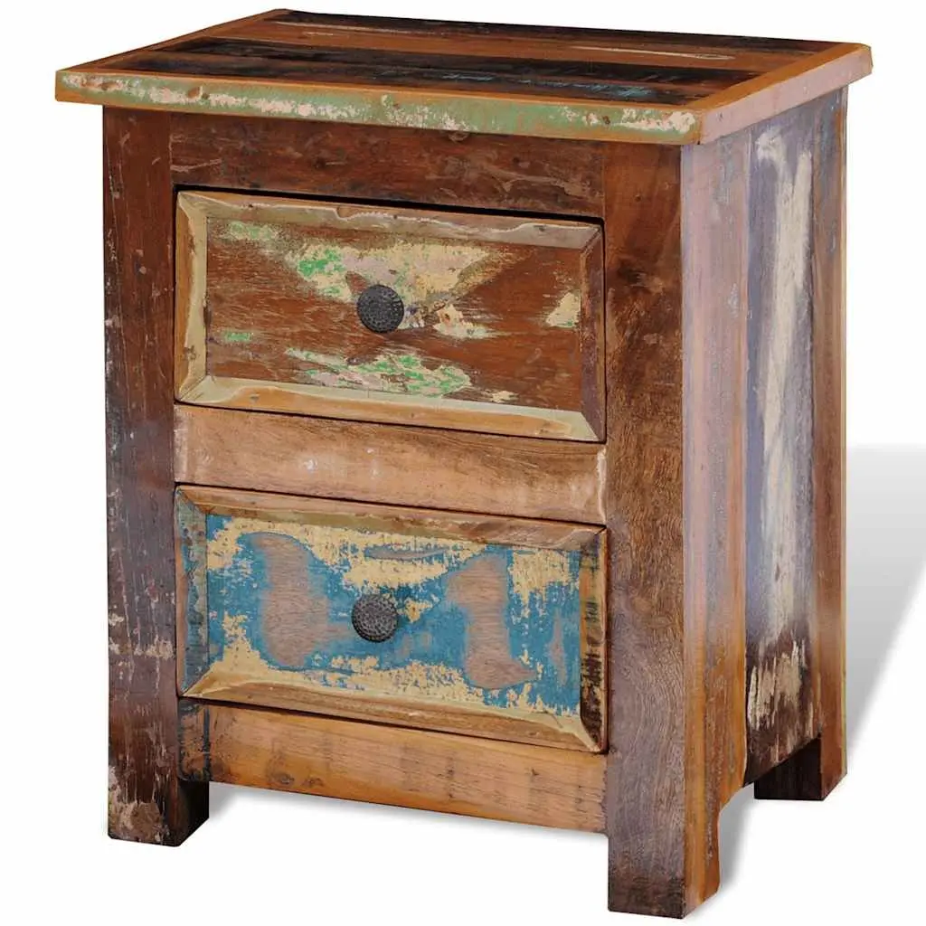 Bedside Table Reclaimed Wood 2 Drawers Antique Style Brown