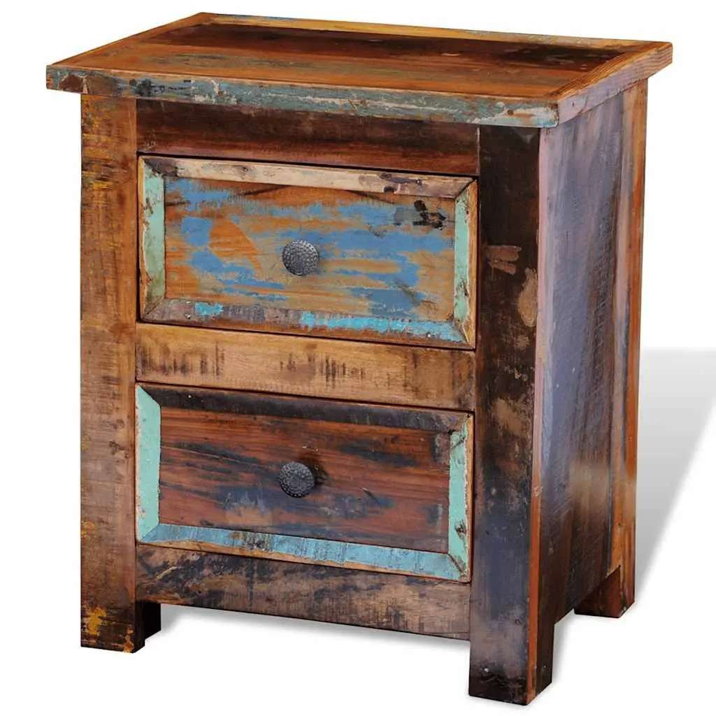 Bedside Table Reclaimed Wood 2 Drawers Antique Style Brown