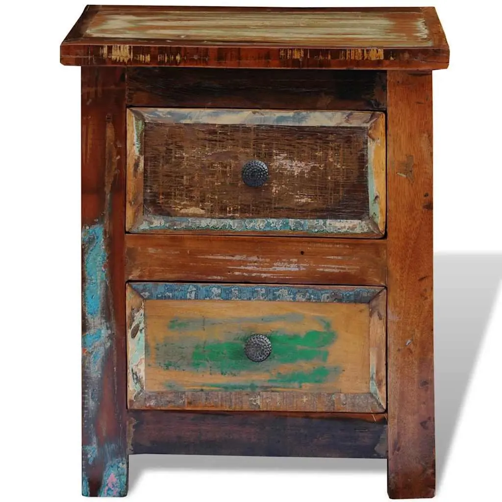 Bedside Table Reclaimed Wood 2 Drawers Antique Style Brown